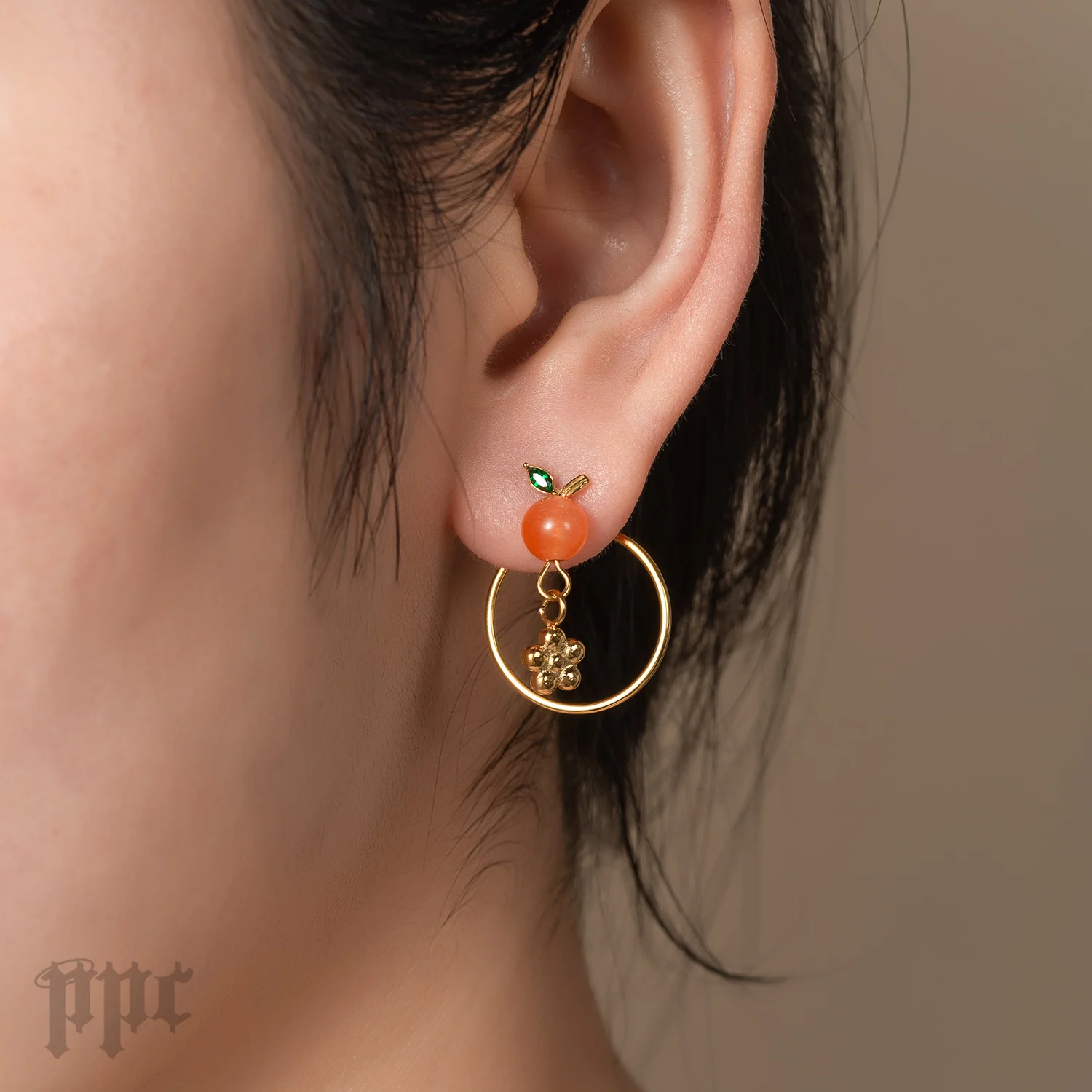 EN- Orange Flower Stud Earrings - Image 5